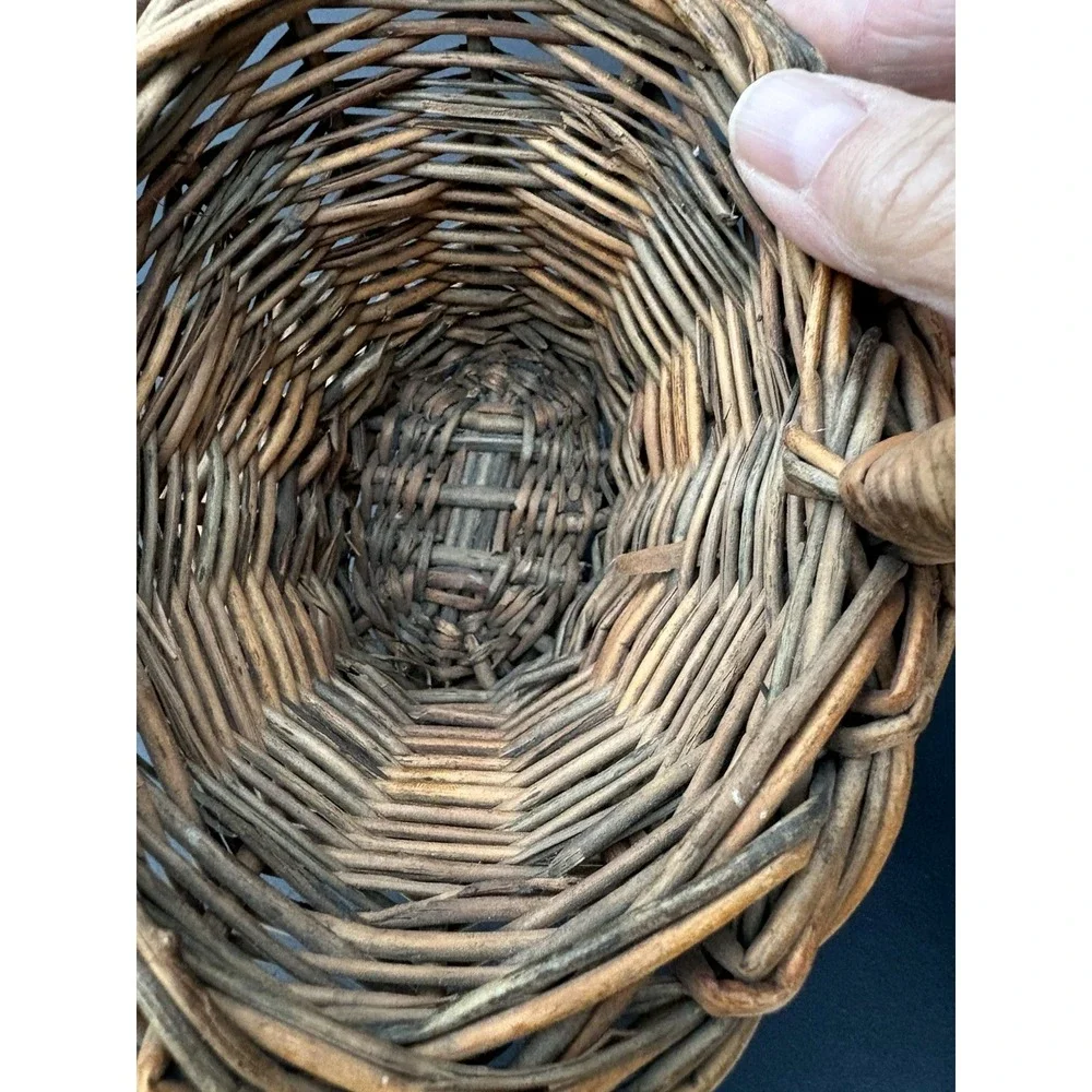 Vintage miniature child's gathering woven wicker willow basket flare rim EVC
